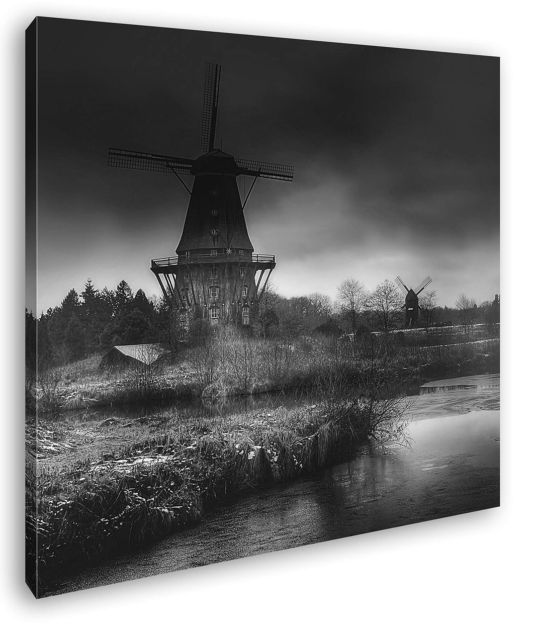 deyoli gigantische Windmühlen Format: 70x70 Effekt: Schwarz&Weiss als Leinwandbild, Motiv fertig ger