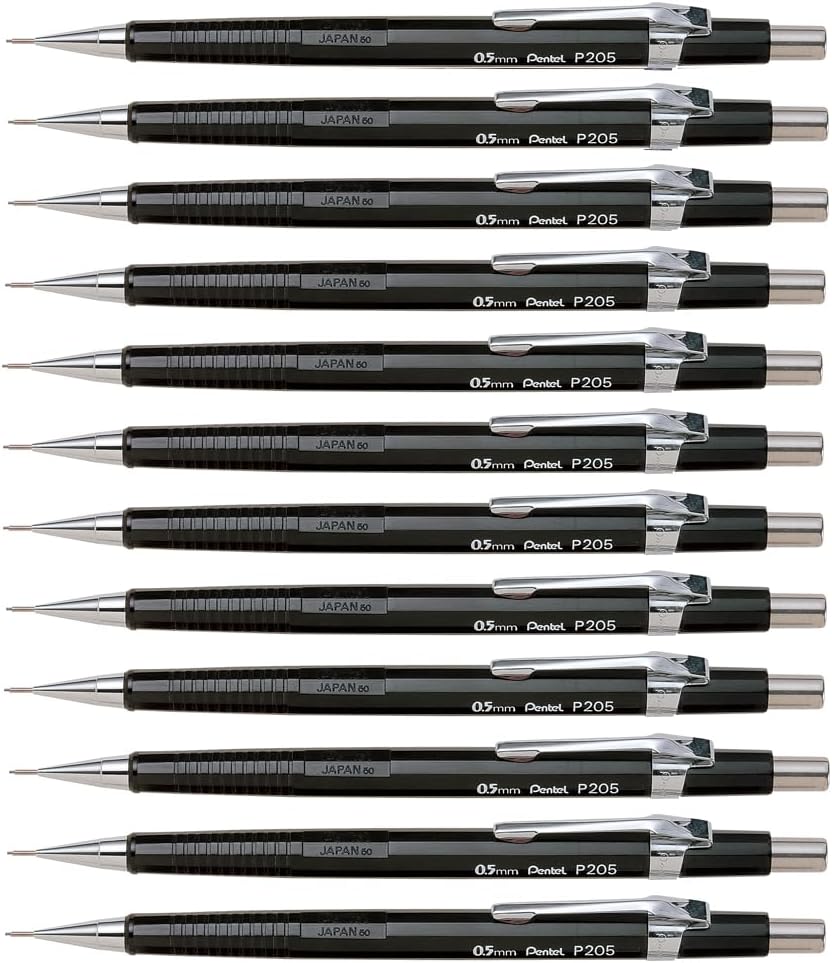 Pentel P205-A Druckbleistift 0,5 mm, HB, schwarz, 12er Packung