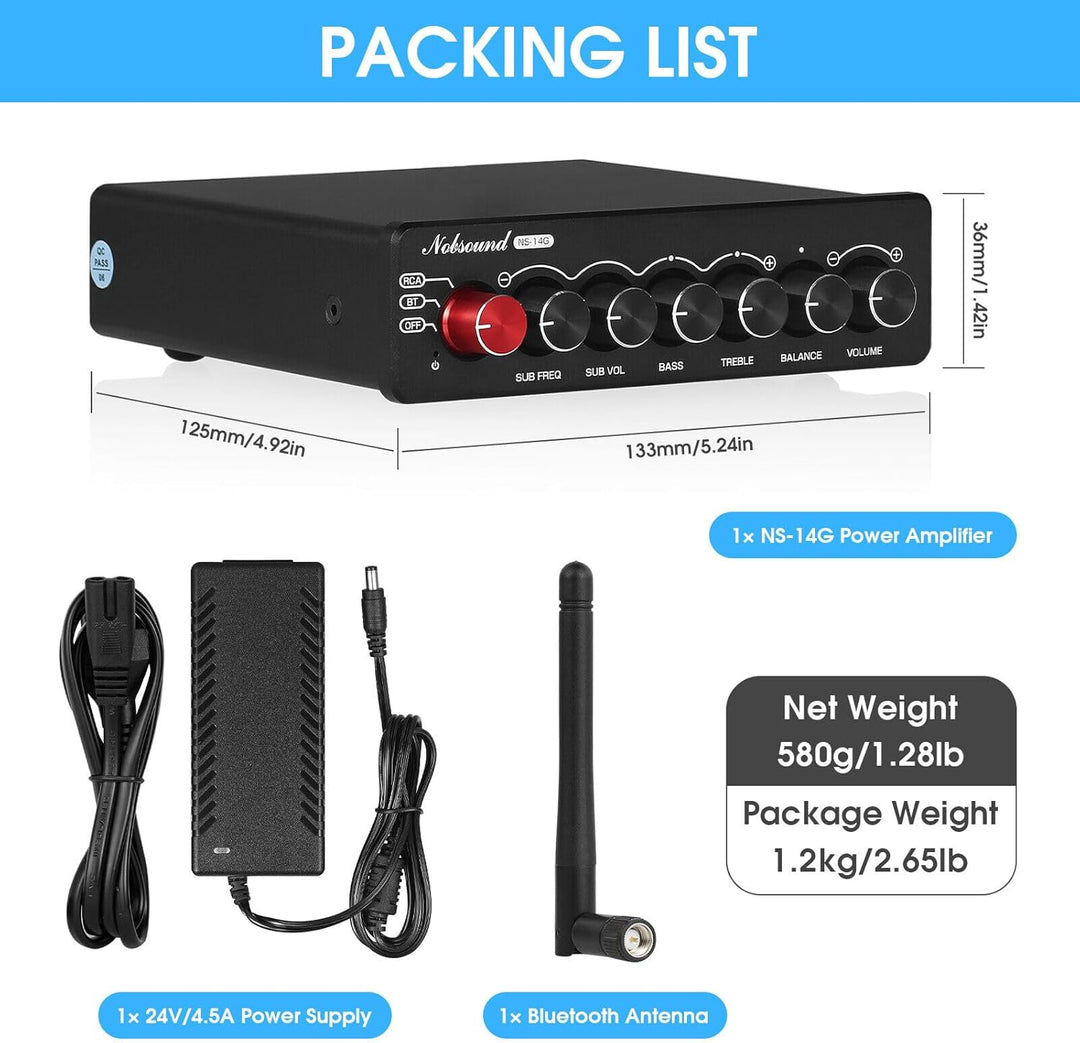 Nobsound NS-14G 2.1 Verstärker, Audio Amplifier, Bluetooth 5.0 HiFi Stereo 200W 2.1-Kanal Subwoofer