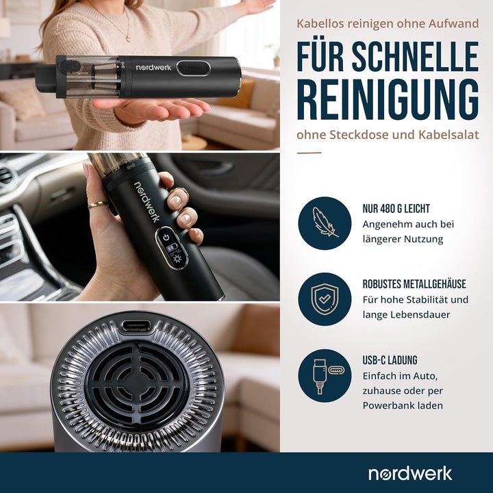 Akku Handstaubsauger Nordwind NEO für Auto &amp; Haushalt, kabellos | starker Mini Staubsauger mit DeepR
