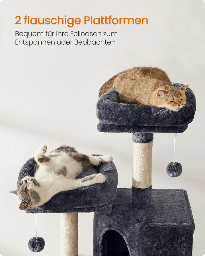 Feandrea Kratzbaum klein, Katzenbaum mit Kratzbrett, Plattformen, für Katze, weicher Plüsch, 115 cm,