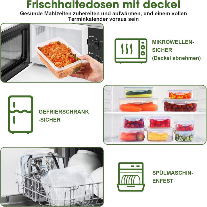 YASHE Frischhaltedosen mit deckel 16pcs (8 Behälter, 8 Deckel), Vorratsdosen Set, 100% Auslaufsicher
