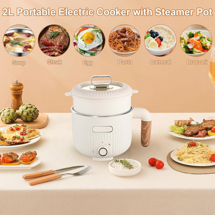 Elektrische Hot Pot, 2L Tragbare Mini Antihaft Multikocher Mit Dämpfkorb, Edelstahl Elektrischer Koc