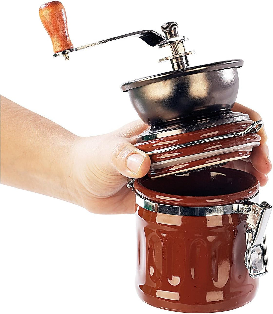 Rosenstein & Söhne Handkaffeemühle: Kaffeemühle "Genua" mit Keramik-Mahlwerk und Keramik-Aroma-Behäl