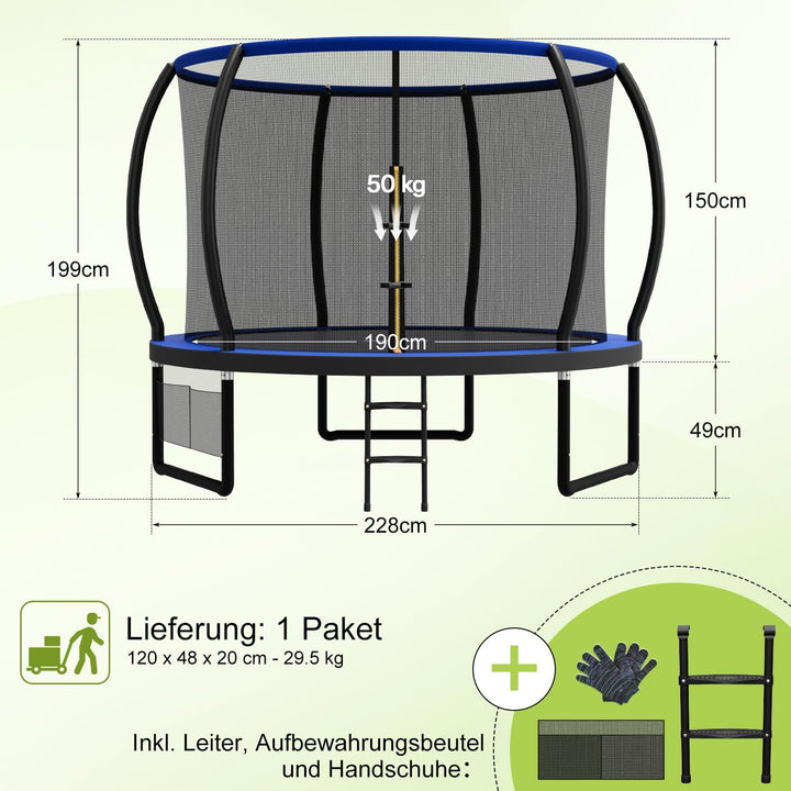 Devoko Trampolin Outdoor Ø 228/305/366 GS-Zertifikat, Kindertrampolin Gartentrampolin mi
