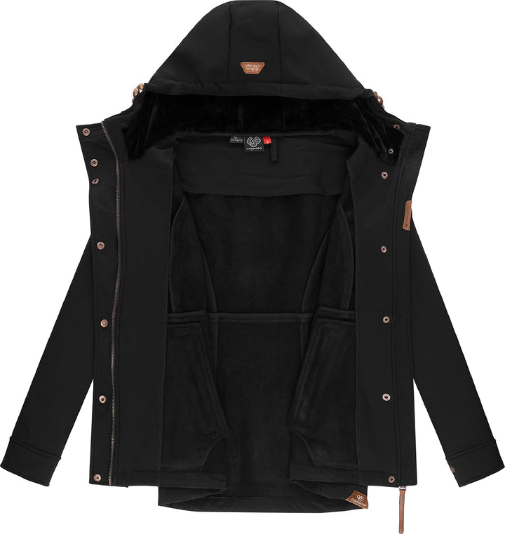Ragwear Damen Sotfshelljacke atmungsaktive Übergangsjacke mit Teddyfleece-Kapuze Yba XS-6XL M Black2