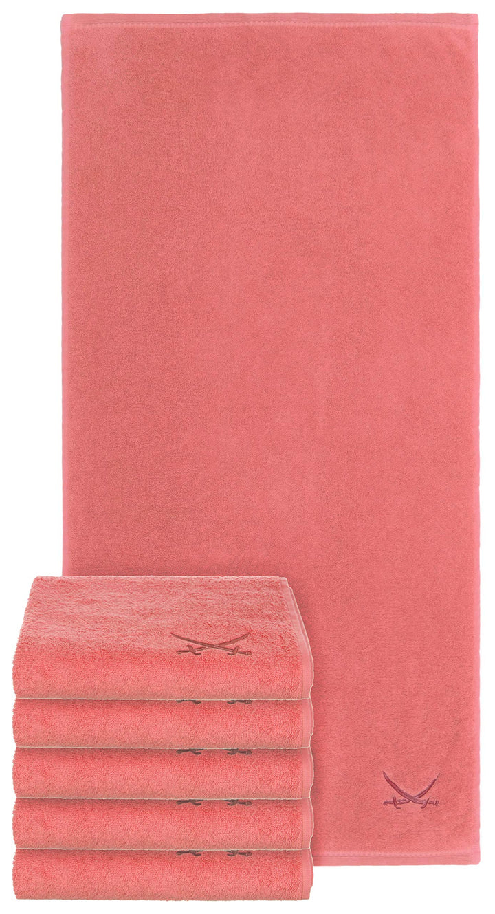 Sansibar Handtuch 6er Set 50x100 cm 100% Baumwolle mit gesticktem Säbel Logo Badtuch Coral 6er Set C
