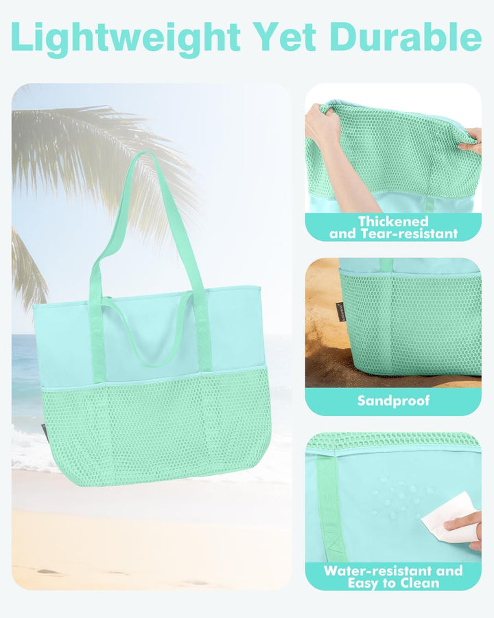 KABAQOO Strandtasche Damen mit Reissverschluss Badetasche Klein mit Fächern Faltbar Shopper Tasche S