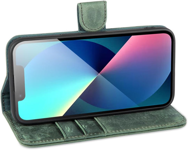 LENSUN Lederhülle für iPhone 13, Echtleder Handyhülle [Wallet Fach][RFID Schutz][Echtes Leder] Hülle