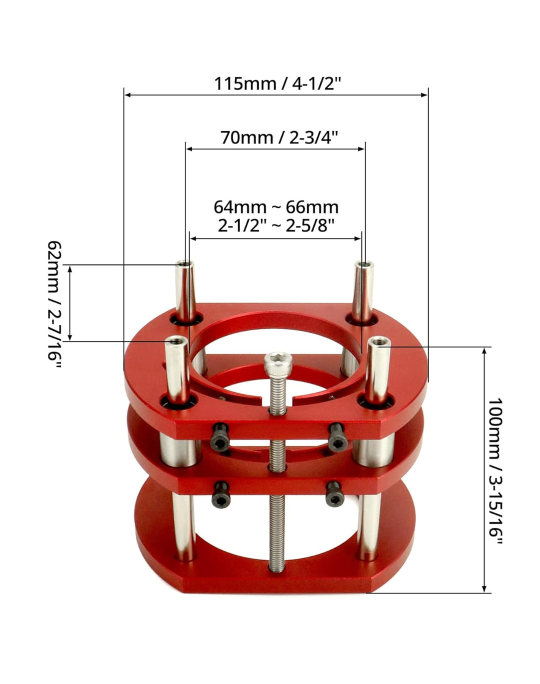 QWORK® Router Lift Base, Fräserlift für Motoren, für Motoren mit 64-66mm Durchmesser, Max. Hub 51 mm