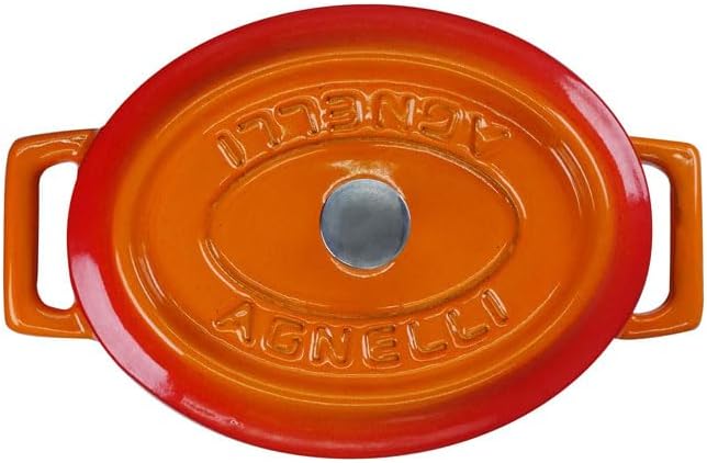 Pentole Agnelli Slowcook Ovaler Schmortopf aus Gusseisen mit 2 Griffen, Orange, 12 cm 12 x 9 Cm Oran