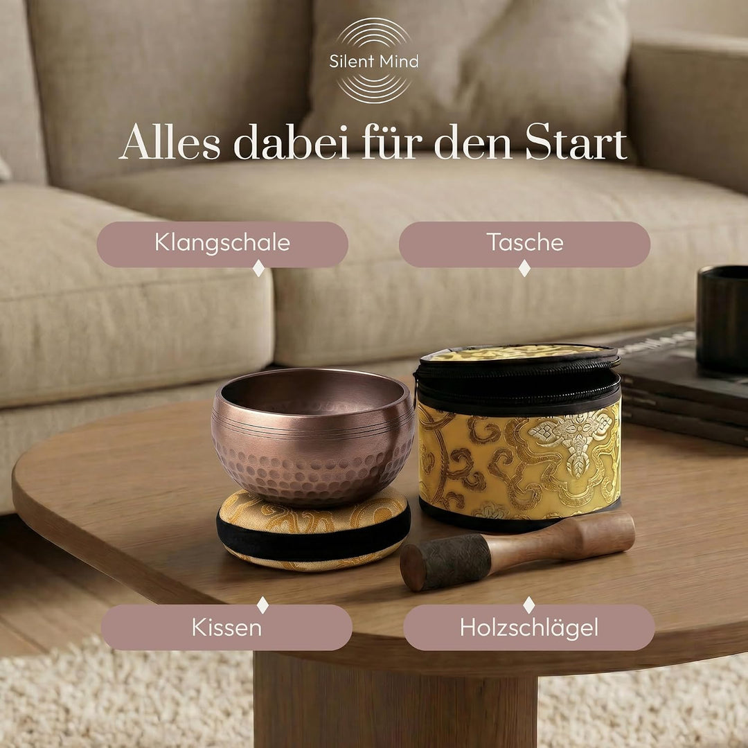 Tibetisches Klangschalen-Set - Authentische handgestimmte Klangschale für Meditation - Komplettes Me
