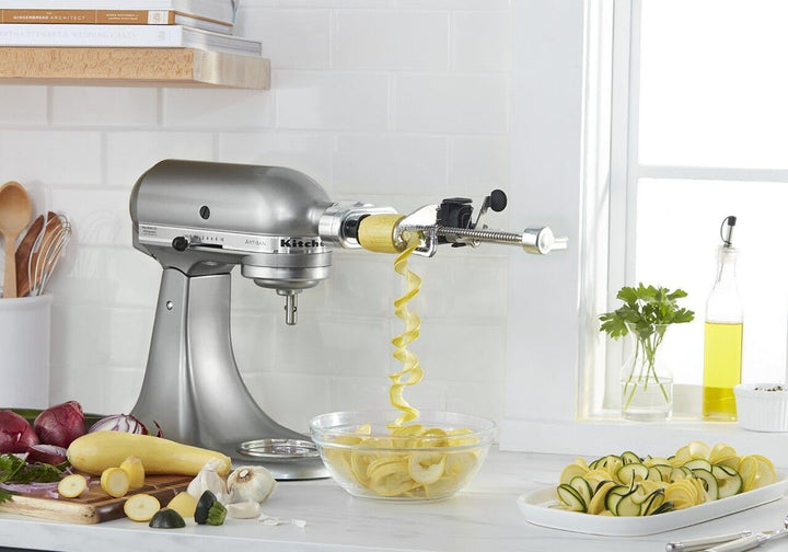 KitchenAid KSM1APC Spiralschneider-Aufsatz, Edelstahl, Silber Spiralschneider, 5 Klingen, Spiralschn