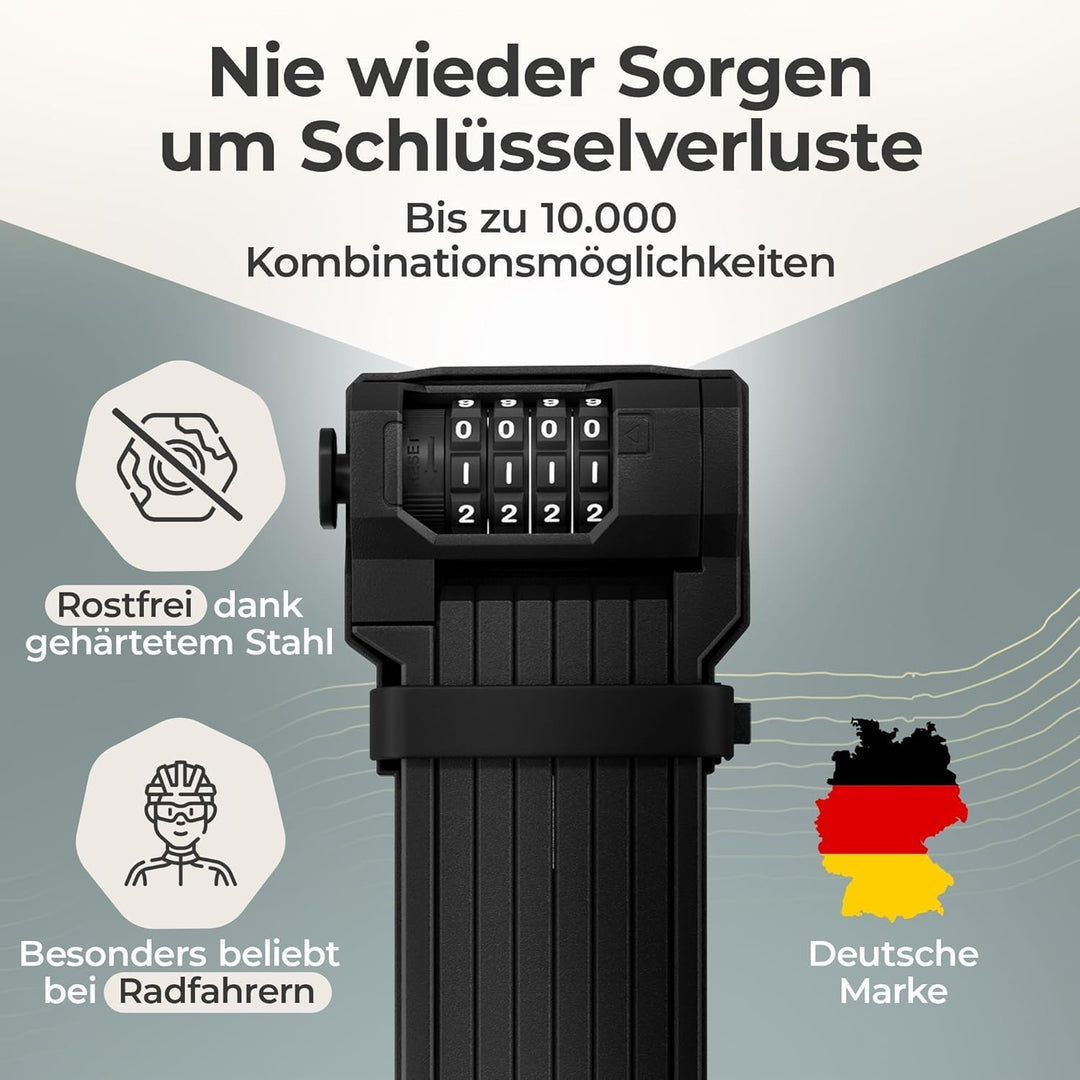 Faltschloss Fahrrad Diebstahlsicher [120cm] - Fahrradschloss hohe Sicherheit mit Halterung - Fahrrad