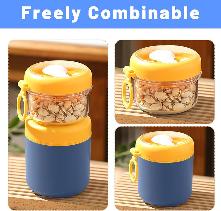 Edelstahl Müslibecher to Go, 2-in-1 Joghurtbecher to Go Mit Löffel, 530ml+330ml Tragbarer Auslaufsic