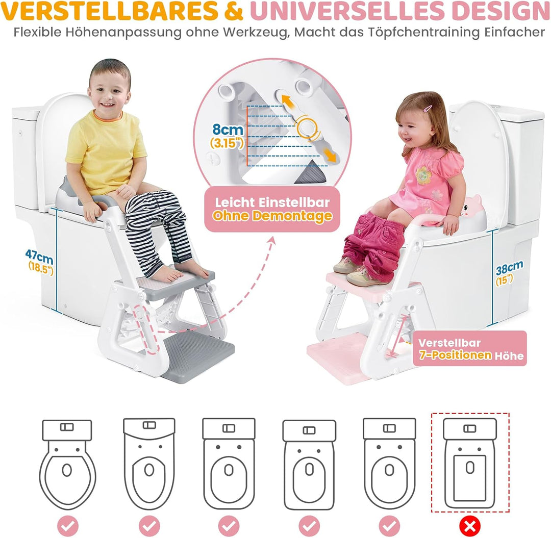 Orzbow Toilettensitz Kinder mit Treppe, Stabil Kinder Toilettensitz mit Dreiecksstruktur, Verlängert