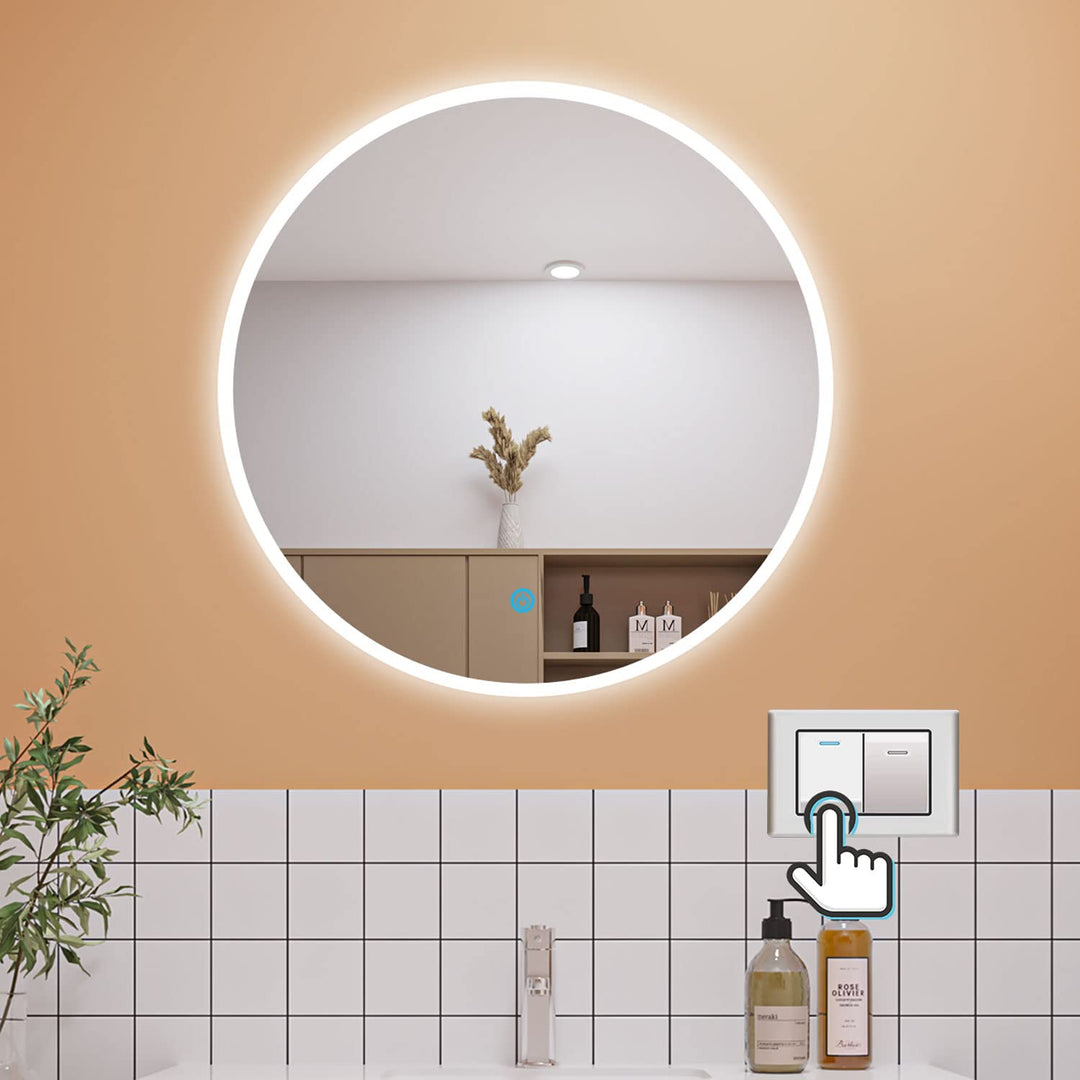 Aica Sanitär Runder LED Badspiegel Rund 80cm 3 Lichfarbe dimmbar Memory Wand/Touchschalter Anti-Besc