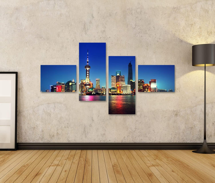 islandburner Bild auf Leinwand Shanghai Bei Nacht Neonlichter China Bilder Wandbilder Poster Leinwan