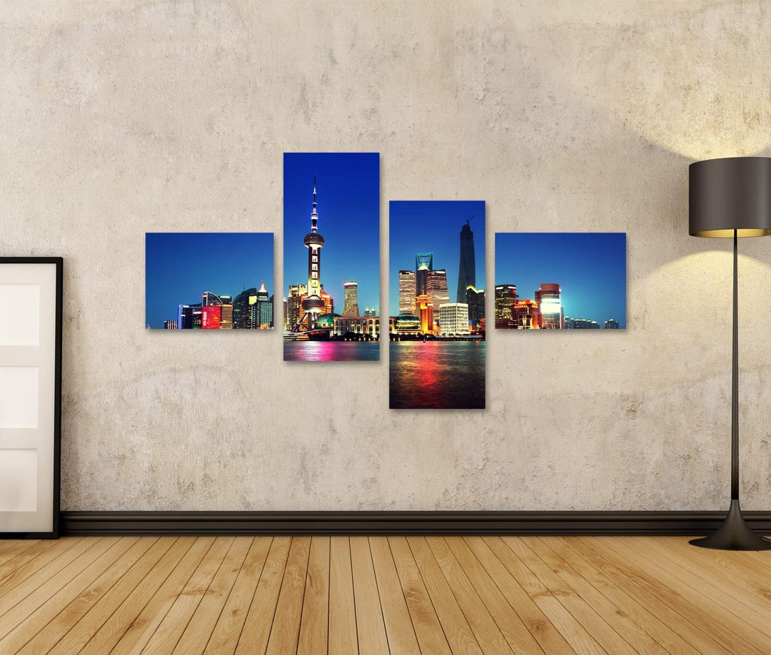 islandburner Bild auf Leinwand Shanghai Bei Nacht Neonlichter China Bilder Wandbilder Poster Leinwan