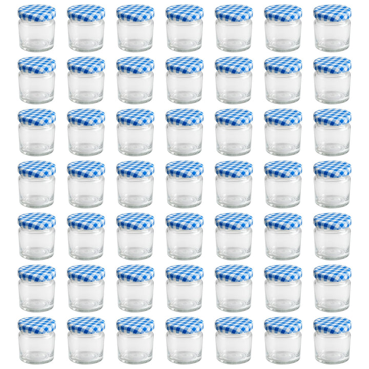 hocz 50x Mini Marmeladengläser 53 ml Set | Deckel Blau Kariert TO 43 | kleine Einmachgläser mit Schr