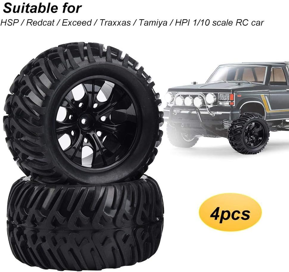 Dilwe RC Auto Reifen, 4 Stück Y-förmigen Muster Reifen Gummireifen mit Naben für 1/10 Skala RC LKW A