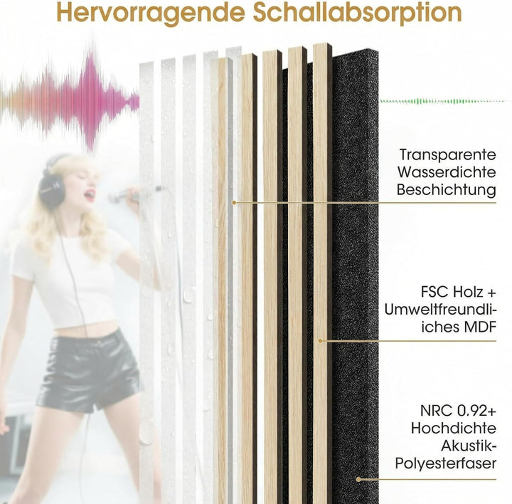 Akustikpaneele Holz 240x60cm, 4 Stück Wandpaneele mit Holzfurnier & Filz, Holzpaneele Wand Acoustic