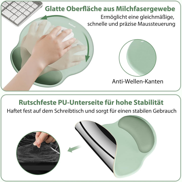 Mauspad & Tastatur Handballenauflage, 3-in-1 Ergonomisches Gel Memory Foam Mauspad mit Handgelenkstü