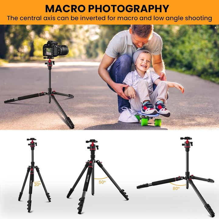 MACTREM Kamerastativ, 74 Zoll/187cm Aluminium Reisestativ & Einbeinstativ mit 360°Kugelkopf, leichte