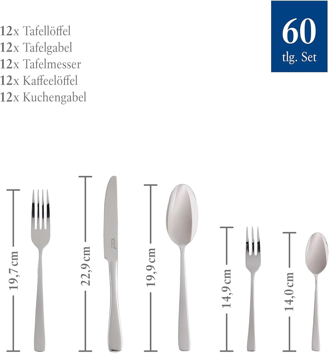 vivo by Villeroy und Boch Group - Voice Basic Tafelbesteck, 60-tlg., für bis zu 12 Personen, Edelsta