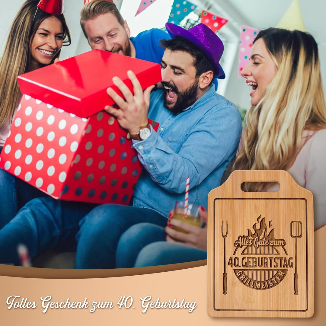 40 Geburtstag Männer - Graviertes Bambus Schneidebrett, Geschenke zum 40 Geburtstag Mann, 40. Geburt