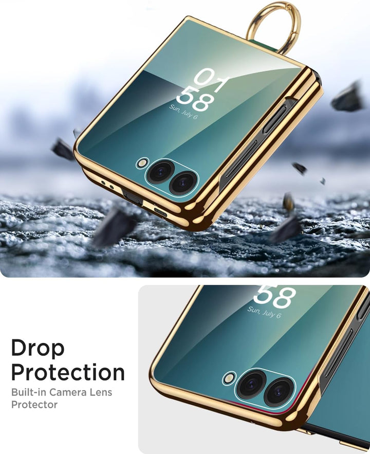 Miimall Lederhülle Kompatibel mit Samsung Galaxy Z Flip 7 Hülle mit Ring Ständer & Kameraschutz [Lux