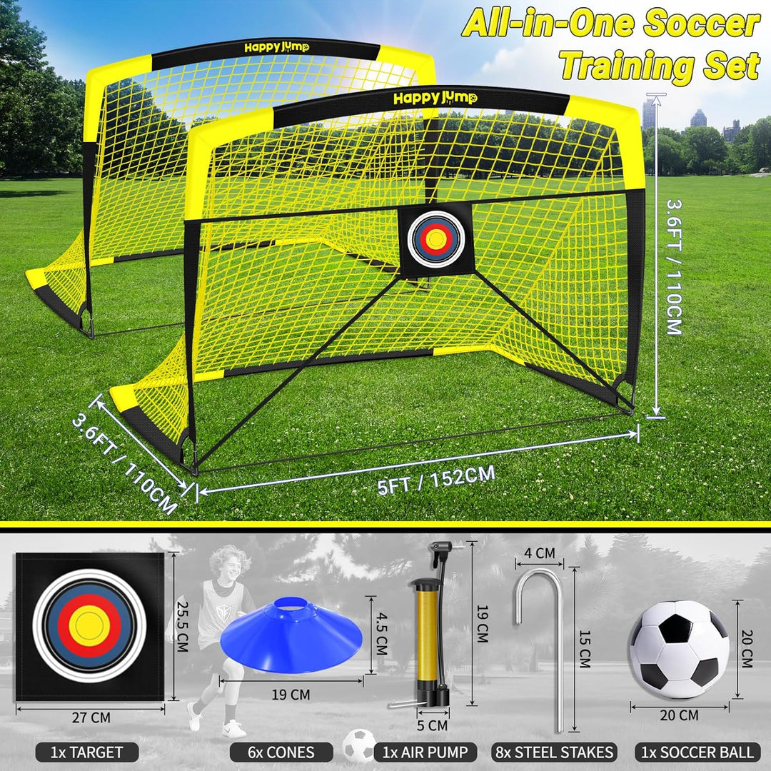Happy Jump Pop-Up Fussballtor – Faltbar für Kinder & Erwachsene | 1 oder 2 Tore: 120x90 / 152x110 /