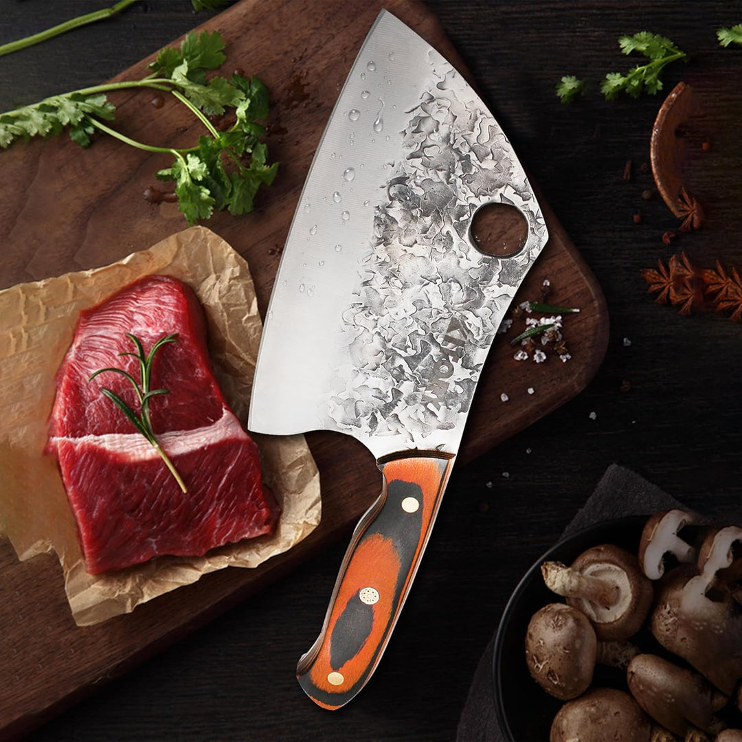 Kitory Serbisches Hackmesser 18cm, Chinesisches Küchenmesser für Fleisch & Knochen, Handgeschmiedet,