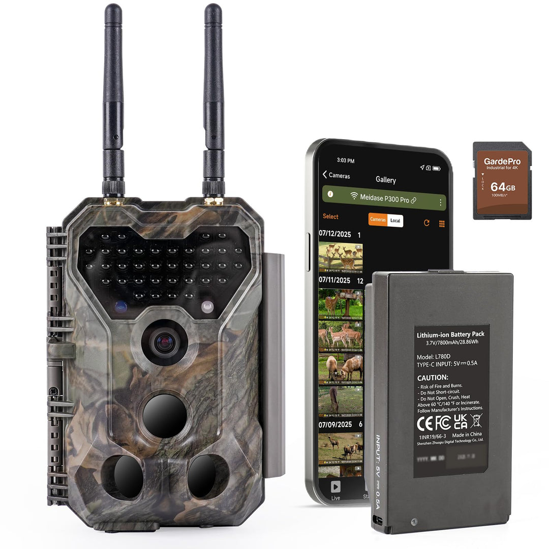 P300 Pro Wildkamera Doppelantenne WLAN 64MP H.264 1296P Video, mit 7800mAh wiederaufladbarem Akku un