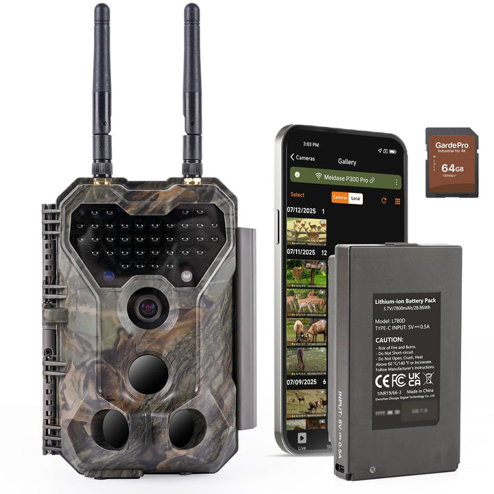 P300 Pro Wildkamera Doppelantenne WLAN 64MP H.264 1296P Video, mit 7800mAh wiederaufladbarem Akku un