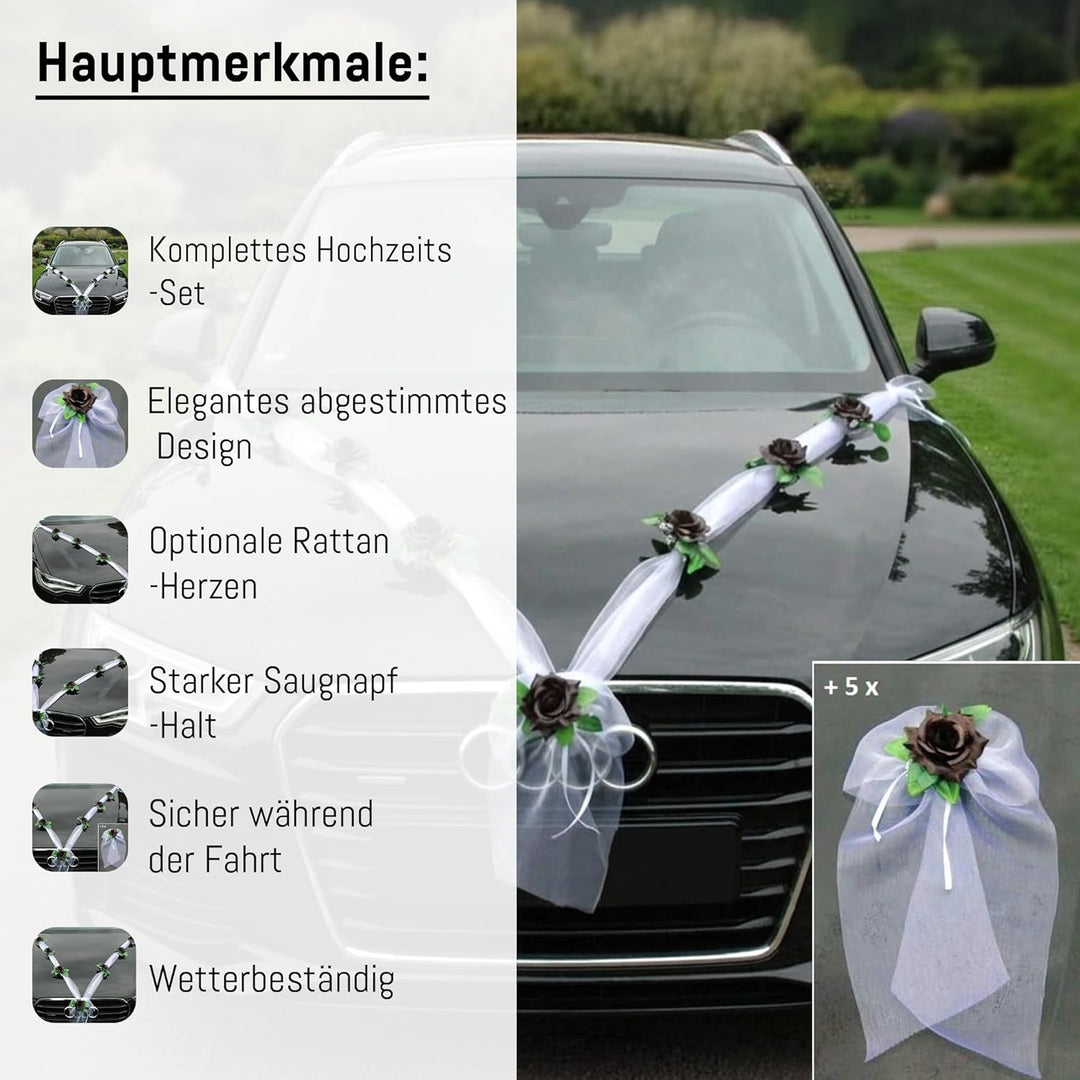 Organza M + Schleife Auto Schmuck Braut Paar Rose Deko Dekoration Autoschmuck Hochzeit Car Auto Wedd