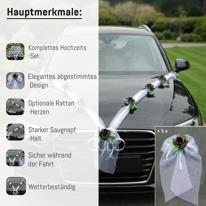 Organza M + Schleife Auto Schmuck Braut Paar Rose Deko Dekoration Autoschmuck Hochzeit Car Auto Wedd