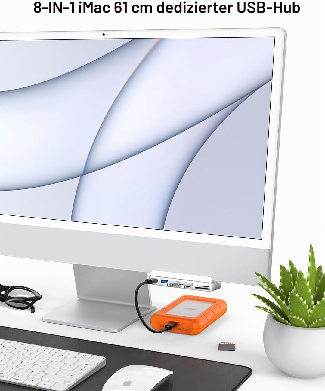 8-in-1 iMac-USB-Adapter mit HDMI 4K @ 60 Hz, USB 3.0 5 Gbit/s, SD/TF-Kartenleser, USB-C-Dock für iMa