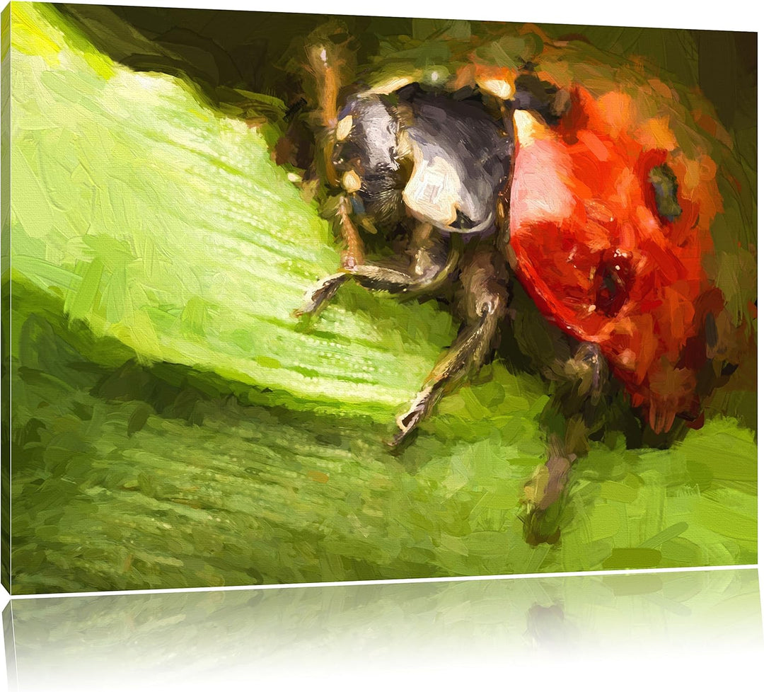 Pixxprint Marienkäfer in Detailaufnahme als Leinwandbild/Grösse: 100x70 / Wandbild/Kunstdruck/fertig