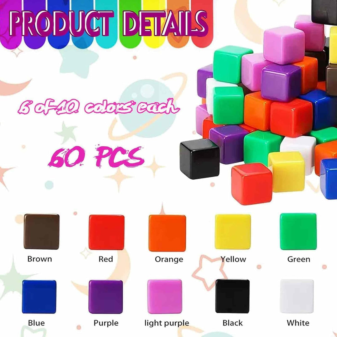 60 Acrylwürfel 16 mm, mehrfarbige Mini-Würfel für Design, Dekoration, Modellbau und kreative Projekt