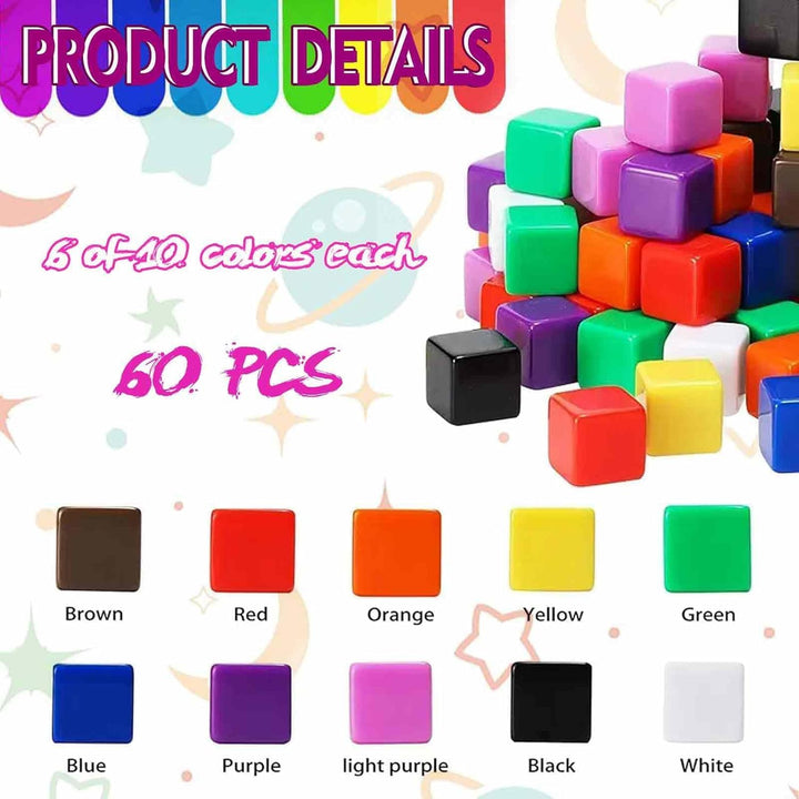 60 Acrylwürfel 16 mm, mehrfarbige Mini-Würfel für Design, Dekoration, Modellbau und kreative Projekt