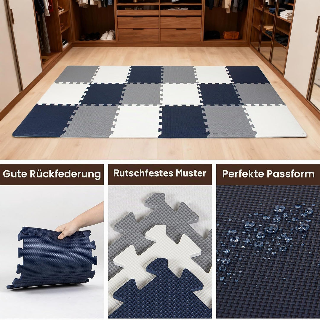 Mocosy 1 'x 1' (30 cm x 30 cm ）ineinandergreifende Fussmatten | weiche Schaummatte | Spielmatte | Gy