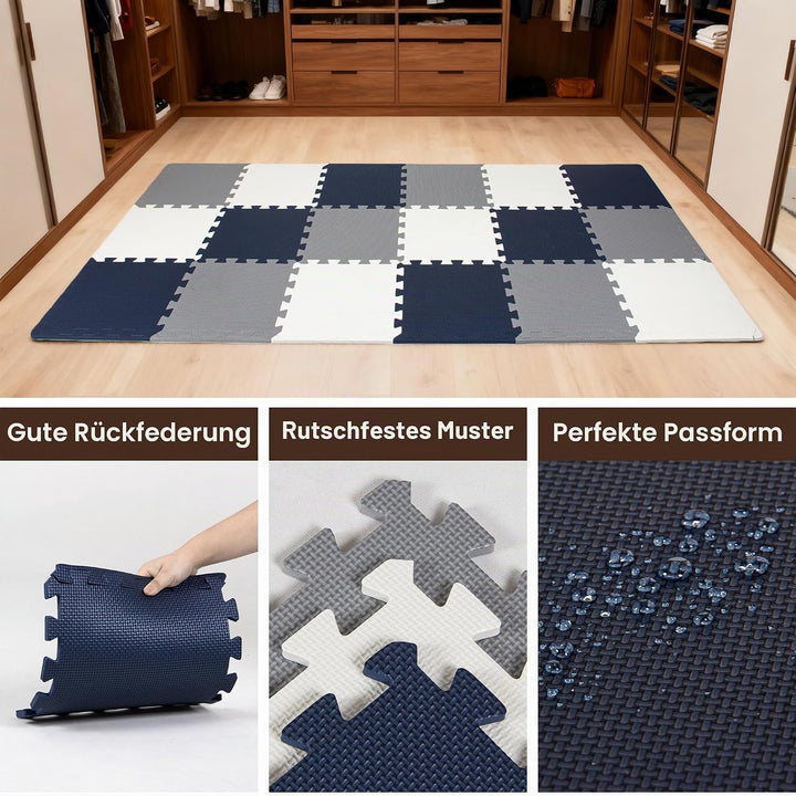 Mocosy 1 'x 1' (30 cm x 30 cm ）ineinandergreifende Fussmatten | weiche Schaummatte | Spielmatte | Gy