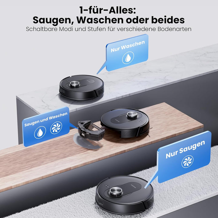 Proscenic Q8 Saugroboter mit Wischfunktion, 6000Pa 200min Staubsauger Roboter Leistungsstark Laser N