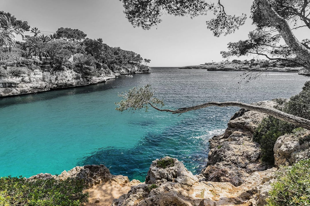 Pixxprint Glasbild | Wandbild aus Echtglas | Mallorca Bay Cove | 60x40 cm | inkl. Aufhängung und Abs