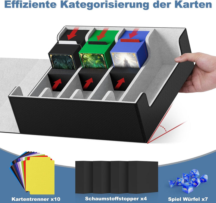 Mlikero Sammelkarten-Aufbewahrungsbox für 2400+ Karten, Magnetische Karten Deck-Box mit 10 Kartentei