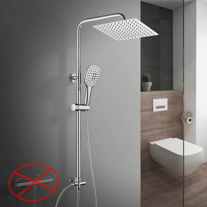 Görbach Regendusche Duschsystem ohne Armatur-Edelstahl Duschset mit Höheverstellbare Duschsäule 74-1