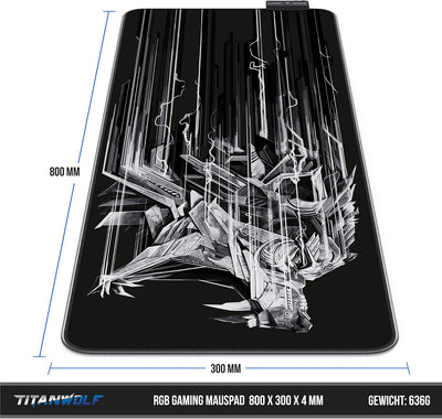 TITANWOLF - RGB Gaming Mauspad - LED Schreibtischunterlage - 800x300 mm - XXL Mousepad - LED Multi C