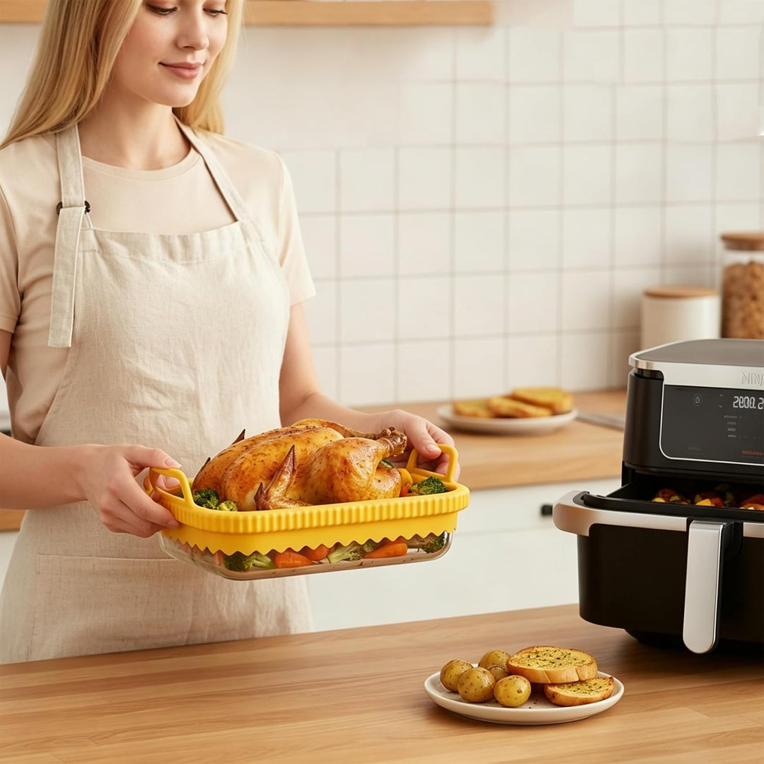 2 Stück Auflaufform Airfryer mit Herausnehmbarer Silikongriffen,Airfryer Heissluftfritteuse Zubehör