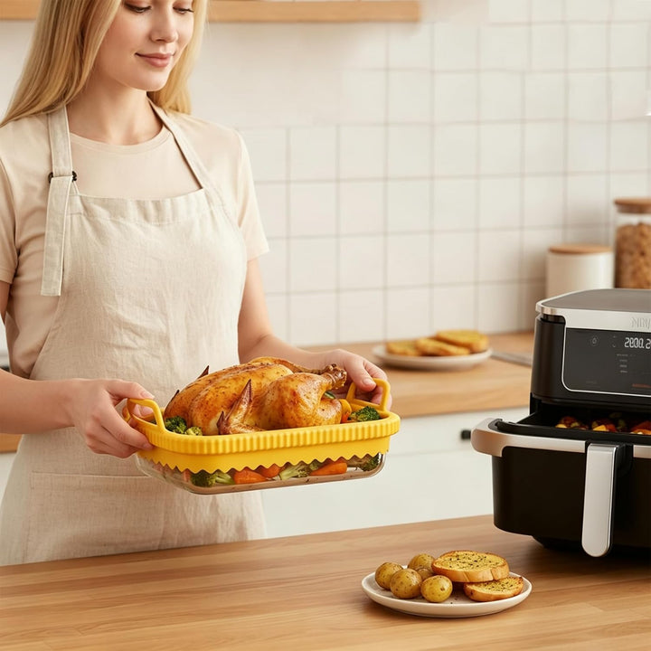 2 Stück Auflaufform Airfryer mit Herausnehmbarer Silikongriffen,Airfryer Heissluftfritteuse Zubehör
